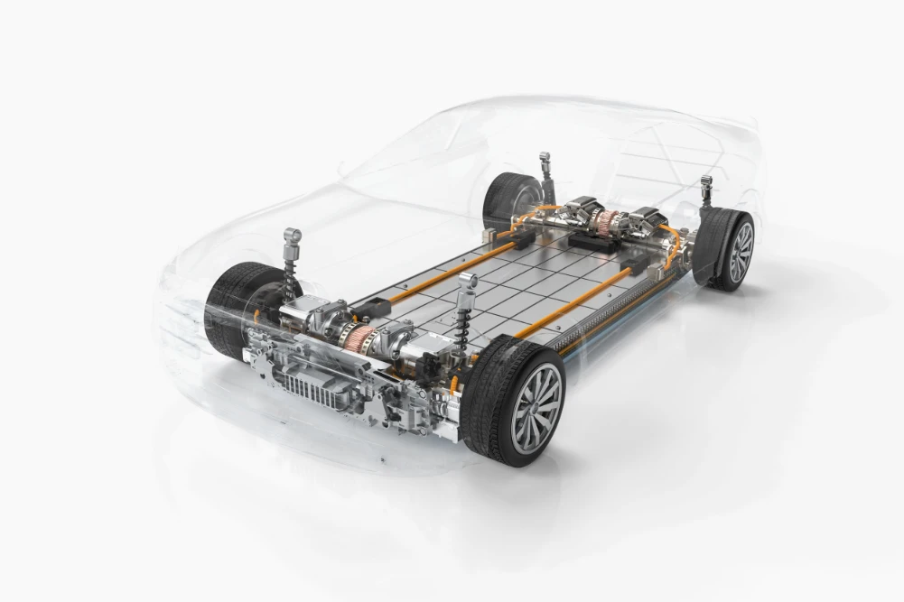 Schematische Darstellung eines Elektroautos mit Batterie